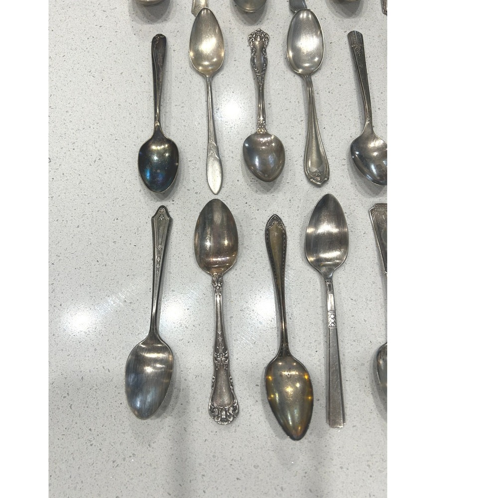Vintage 48pc Silverplate Teaspoons Lot Mixed 1930s Antique Coffee Spoons Patina - Picture 7 of 11